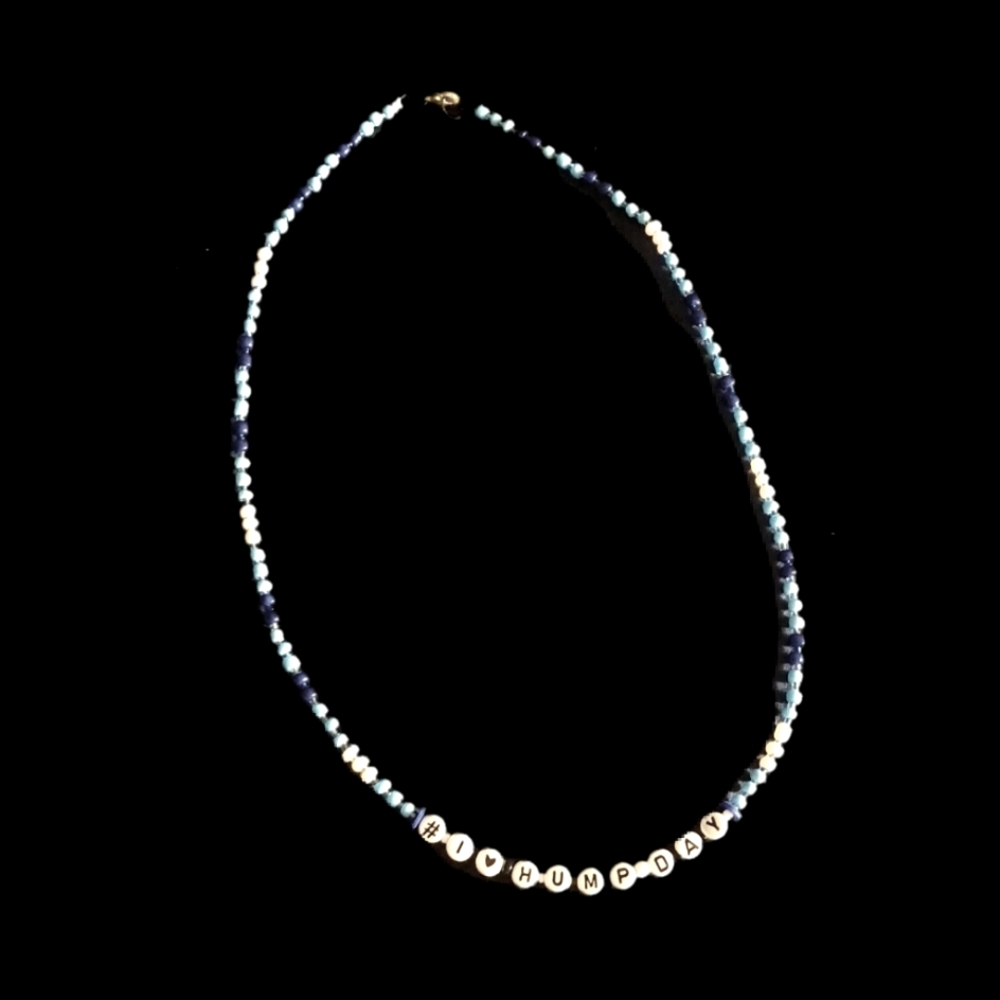 I ❤️ HUMPDAY blue beaded necklace